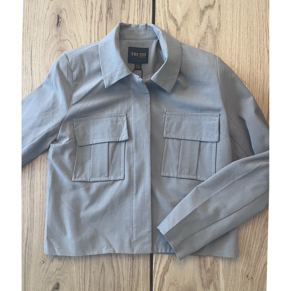 Truth by‎ Republic Cropped Utility Jacket Women Size 4 Grey Minimalist Workwear